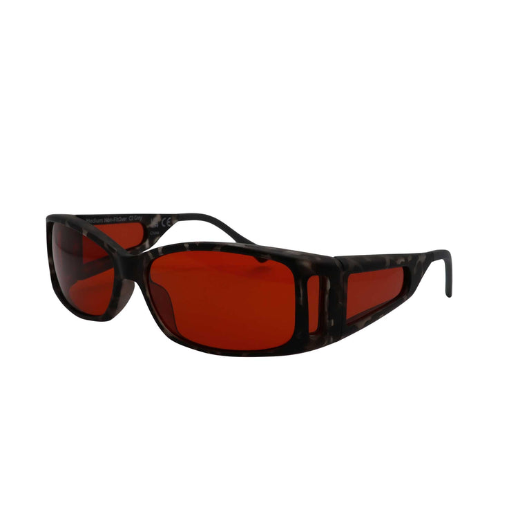 Alternative view of RNIB Medium Eyeshield Glasses – Grey Tortoiseshell Frame, Amber Tint