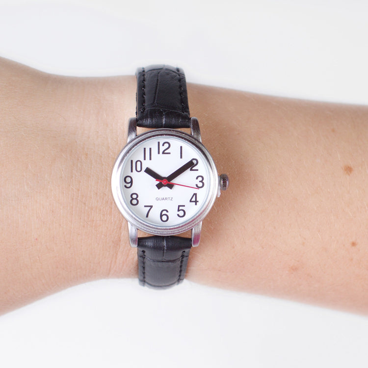 Alternative view of Large easy-to-see watch, brown crocodile strap