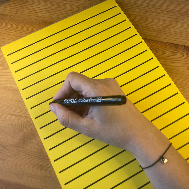 Alternative view of RNIB A4 yellow writing pad, lines 1.7cm apart