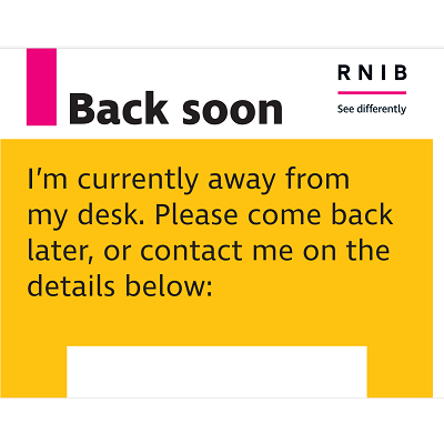 Alternative view of ECLO A3 desk sign