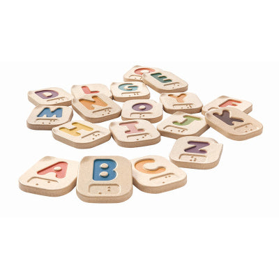 Alternative view of Plan Toys braille wooden alphabet blocks