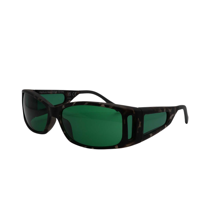 Alternative view of RNIB Medium Eyeshield Glasses – Grey Tortoiseshell Frame, Green Tint