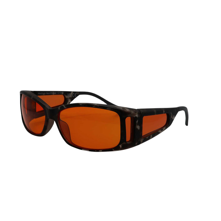 Alternative view of RNIB Medium Eyeshield Glasses – Grey Tortoiseshell Frame, Orange Tint