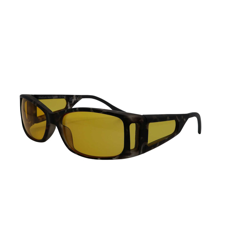 Alternative view of RNIB Medium Eyeshield Glasses – Grey Tortoiseshell Frame, Yellow Tint