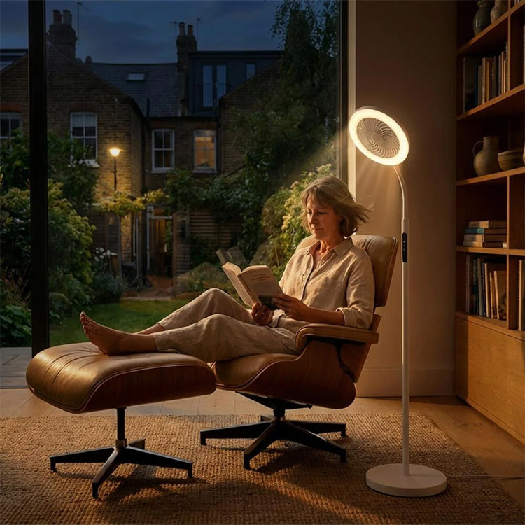 Alternative view of LED floor light with fan