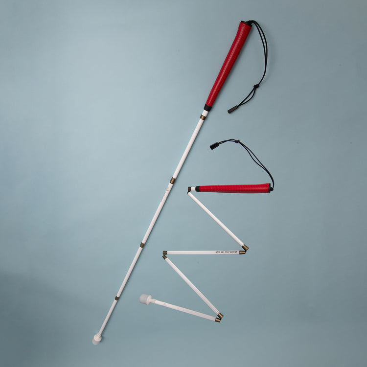 Ambutech No Jab graphite folding cane - 5 section - red leather grip